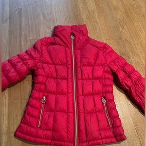 Michael Kors Women’s Red Puffer Jacket Coat Medium M Winter Fall Warm Full Zip
